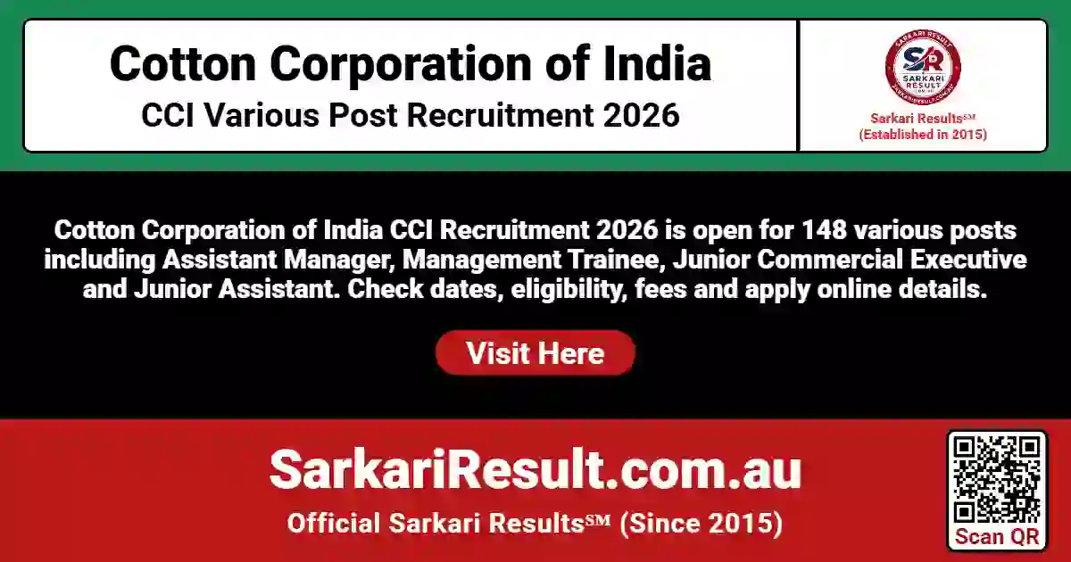 Cotton Corporation of India CCI Various Post Recruitment 2026